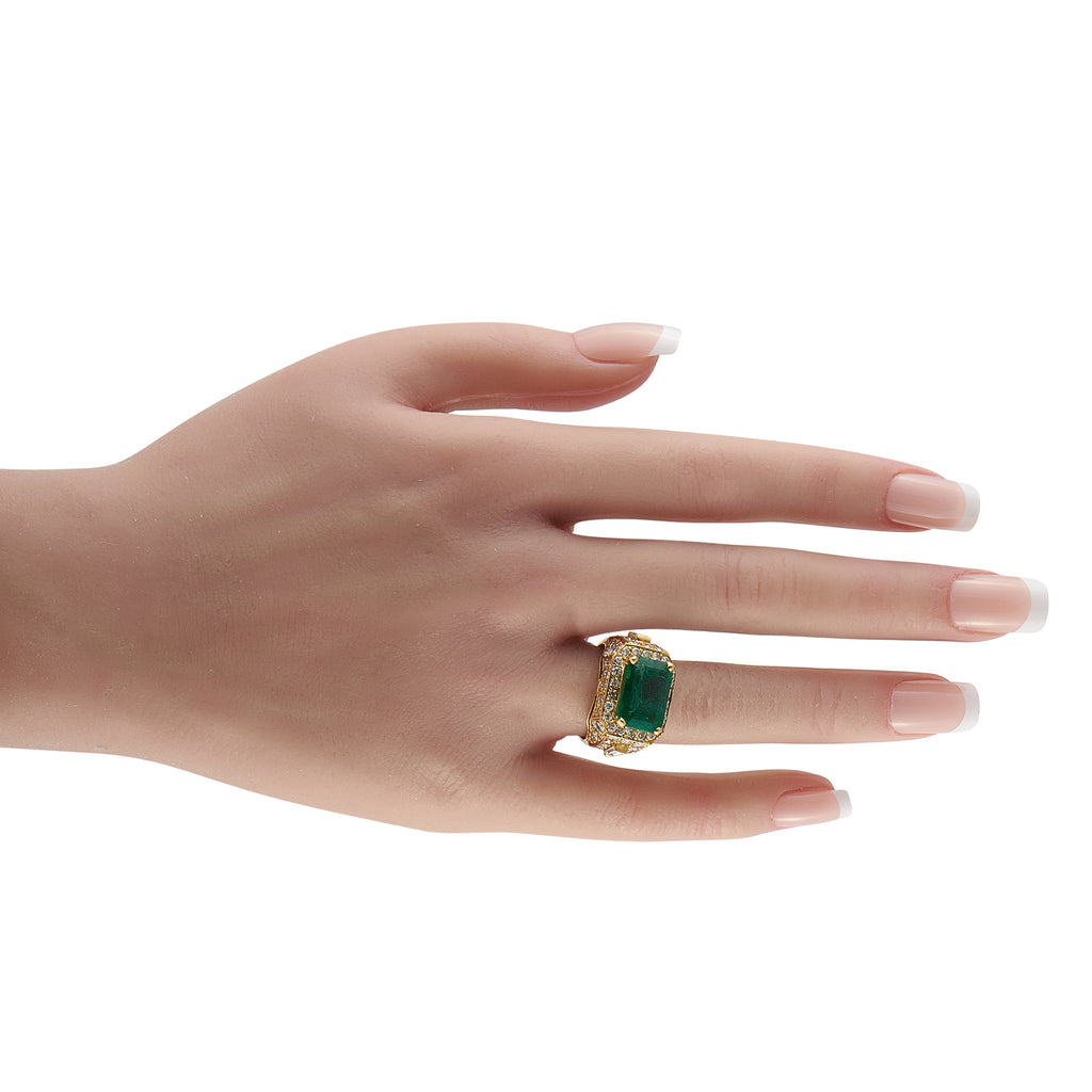 18K Yellow Gold 2.95ct Diamond and Emerald Ring