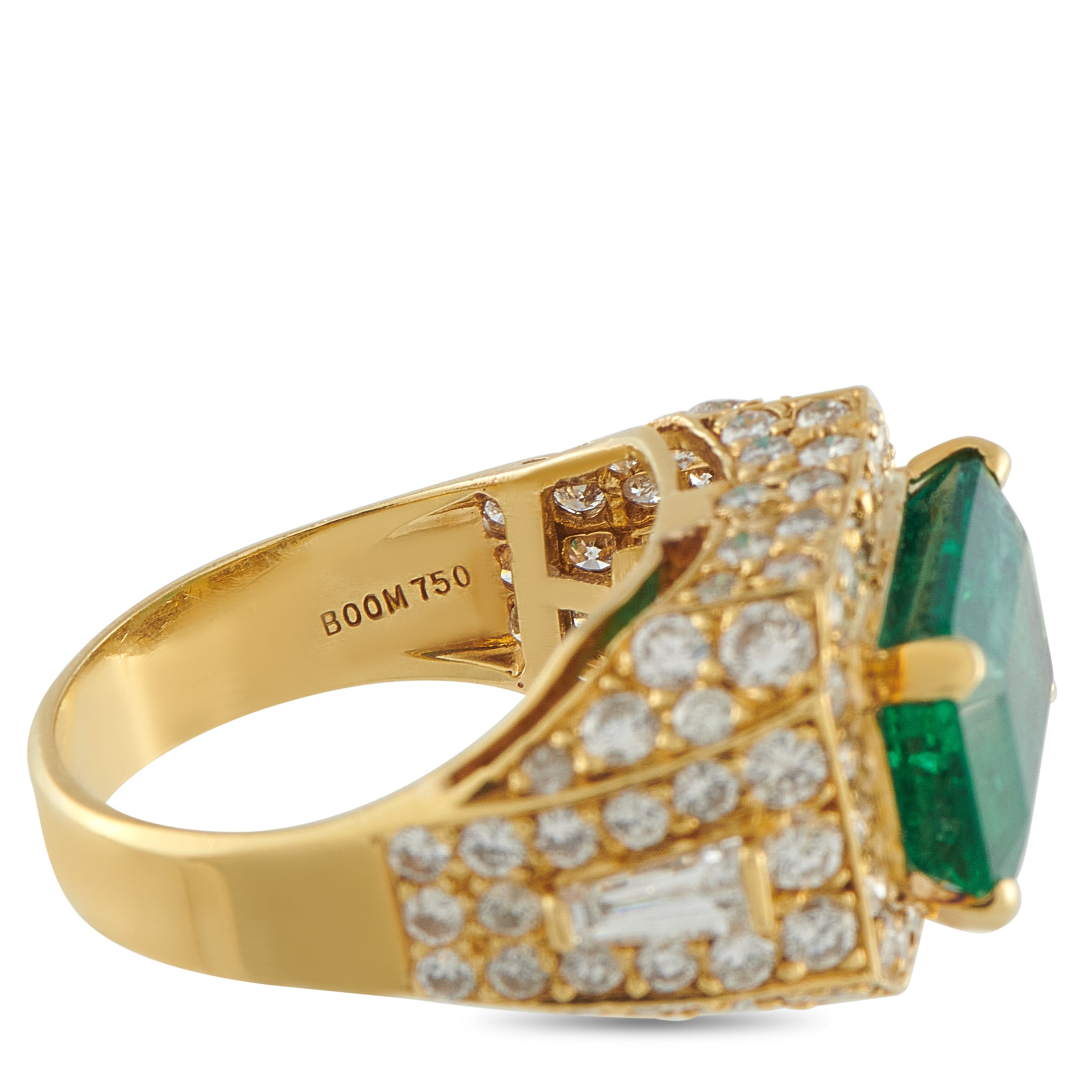 18K Yellow Gold 2.95ct Diamond and Emerald Ring