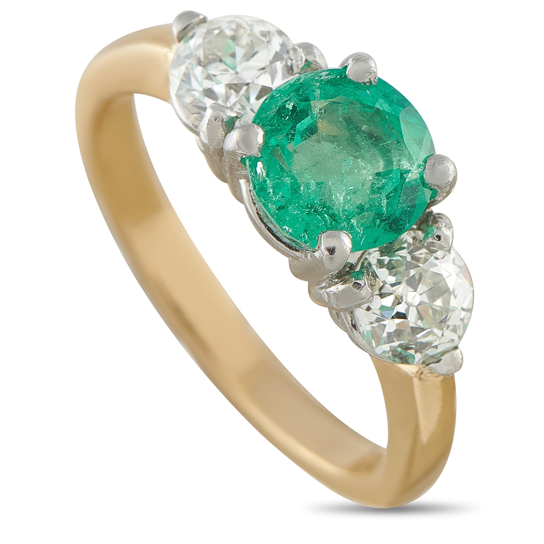 18K Yellow Gold 1.10ct Diamond and Emerald Ring