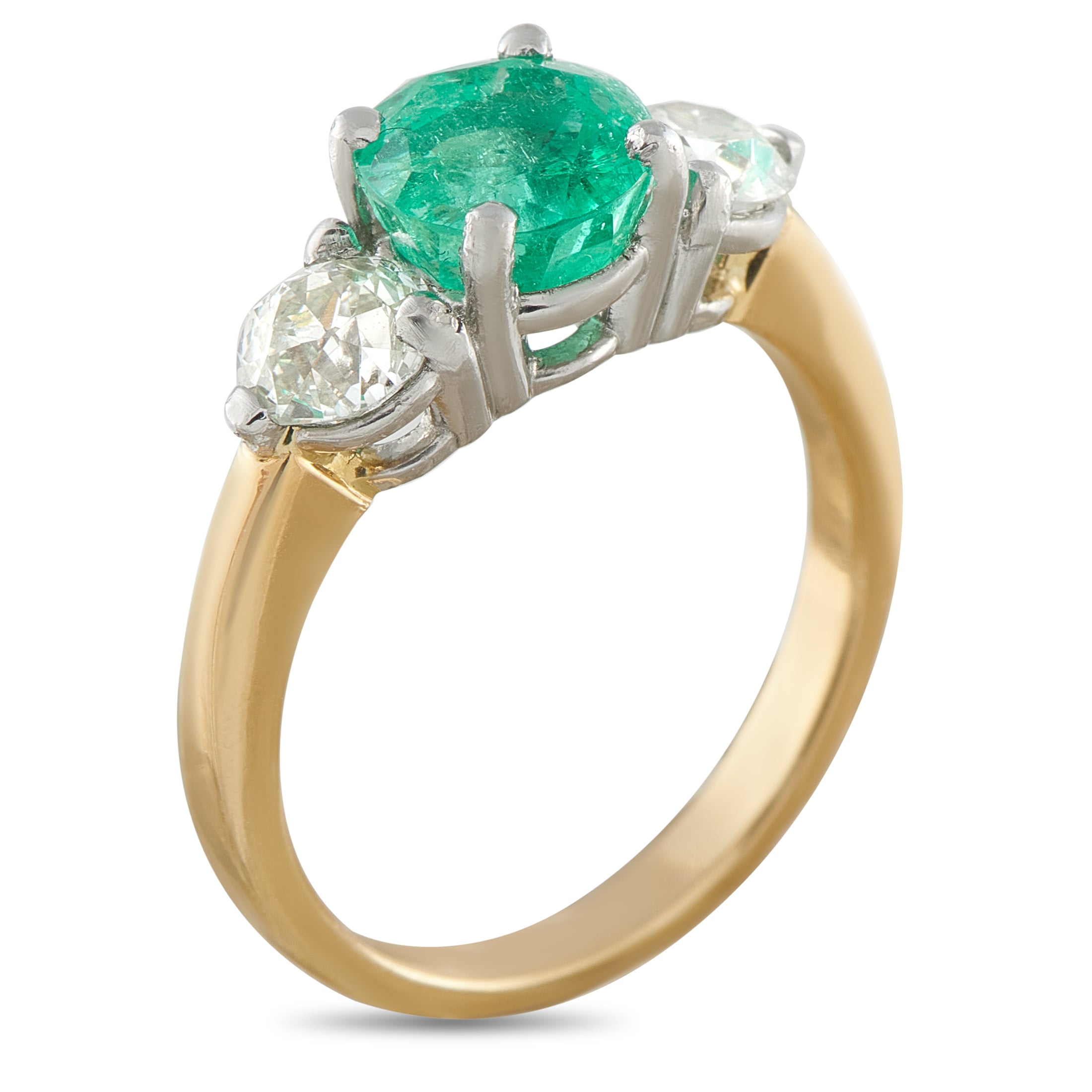 18K Yellow Gold 1.10ct Diamond and Emerald Ring