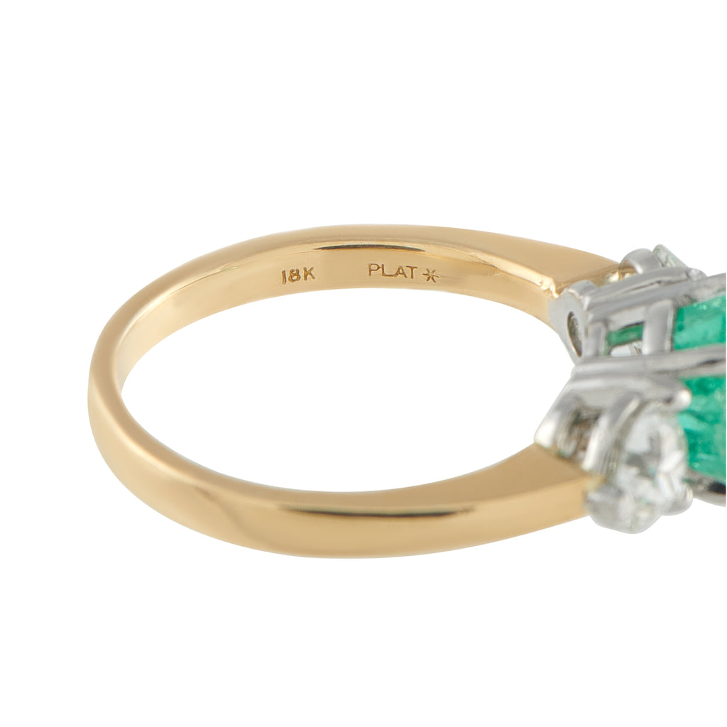 18K Yellow Gold 1.10ct Diamond and Emerald Ring