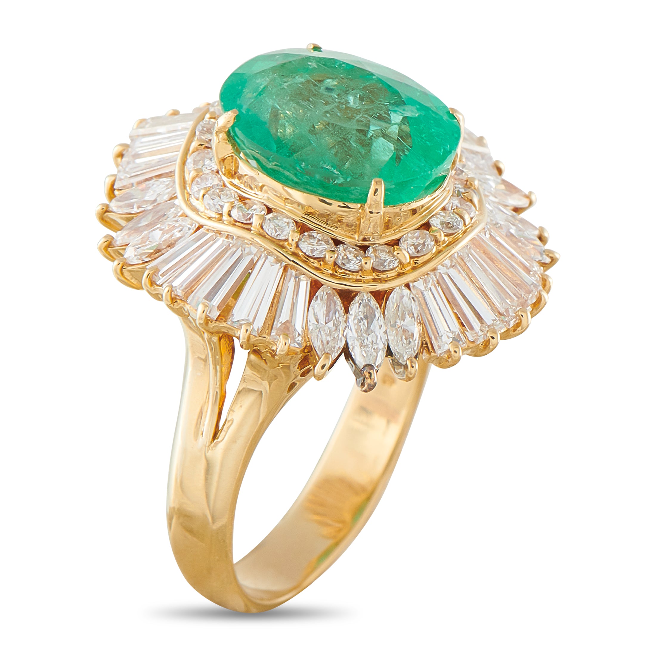 18K Yellow Gold 2.42ct Diamond and Emerald Ring