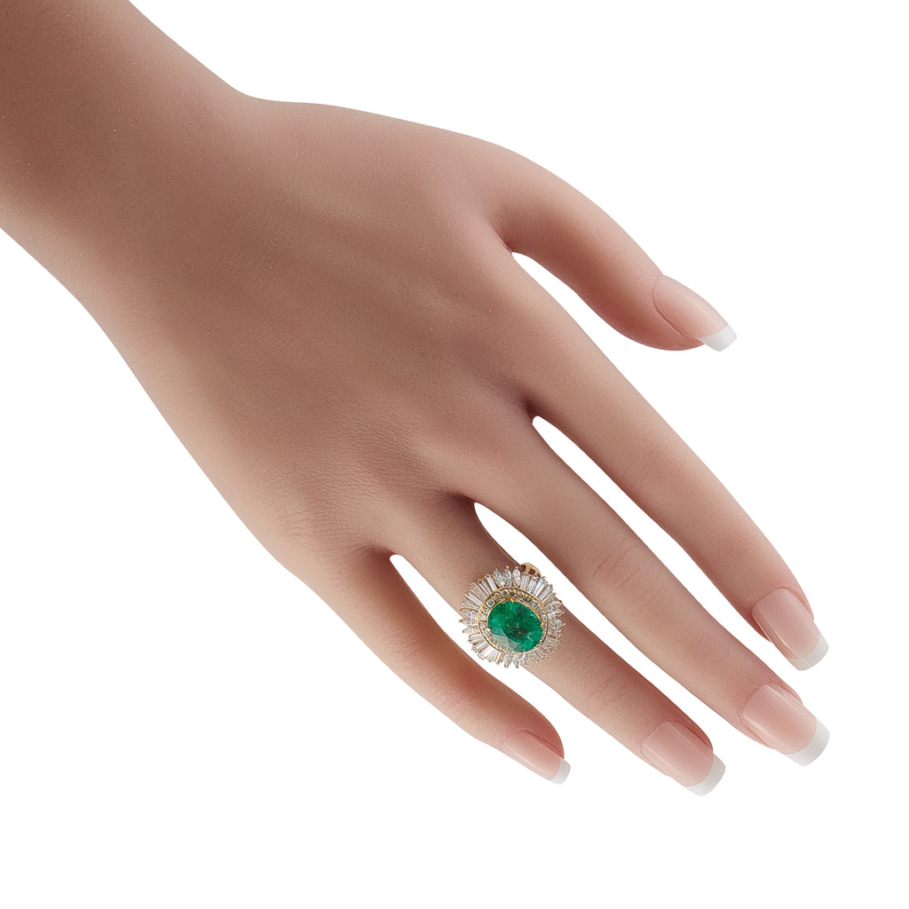 18K Yellow Gold 2.42ct Diamond and Emerald Ring