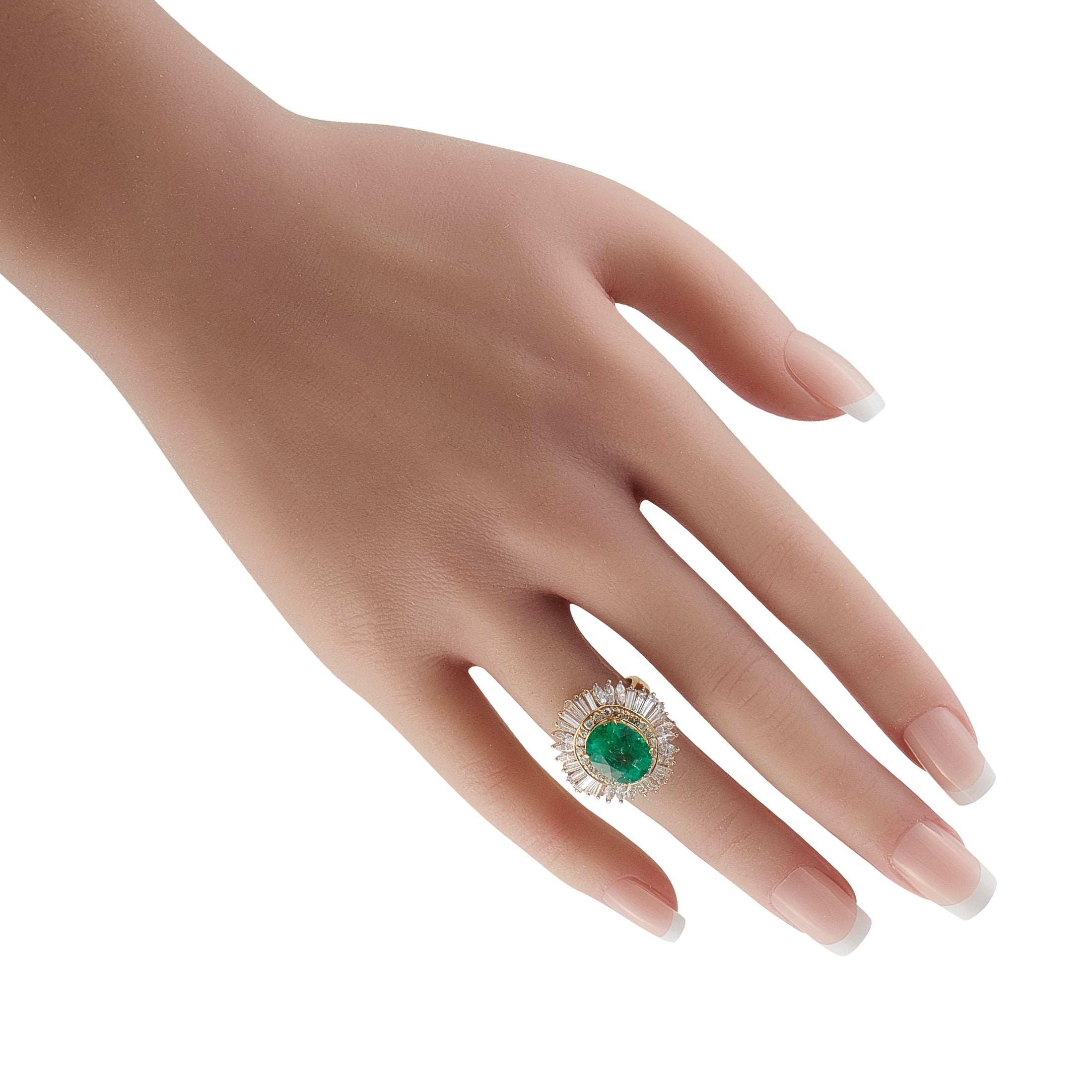 18K Yellow Gold 2.42ct Diamond and Emerald Ring