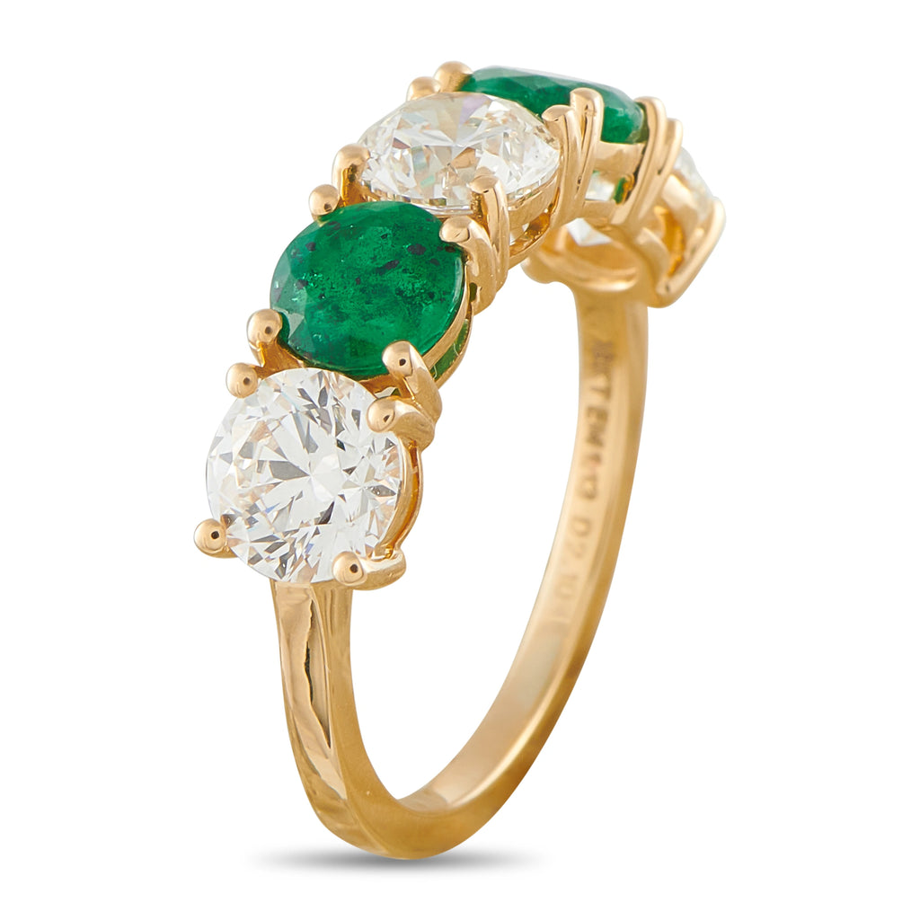 18K Yellow Gold 2.10ct Diamond and Emerald 5-Stone Ring
