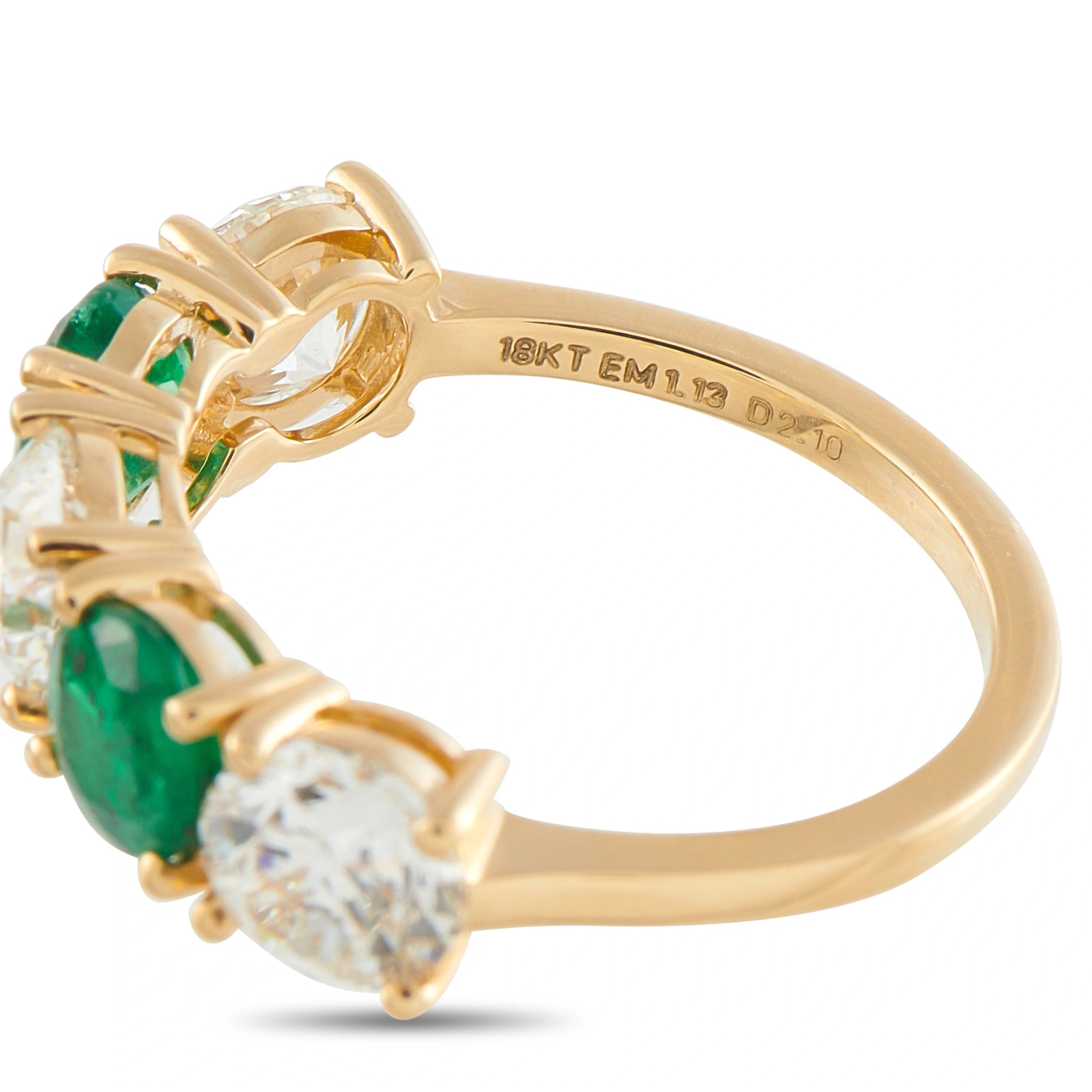 18K Yellow Gold 2.10ct Diamond and Emerald 5-Stone Ring