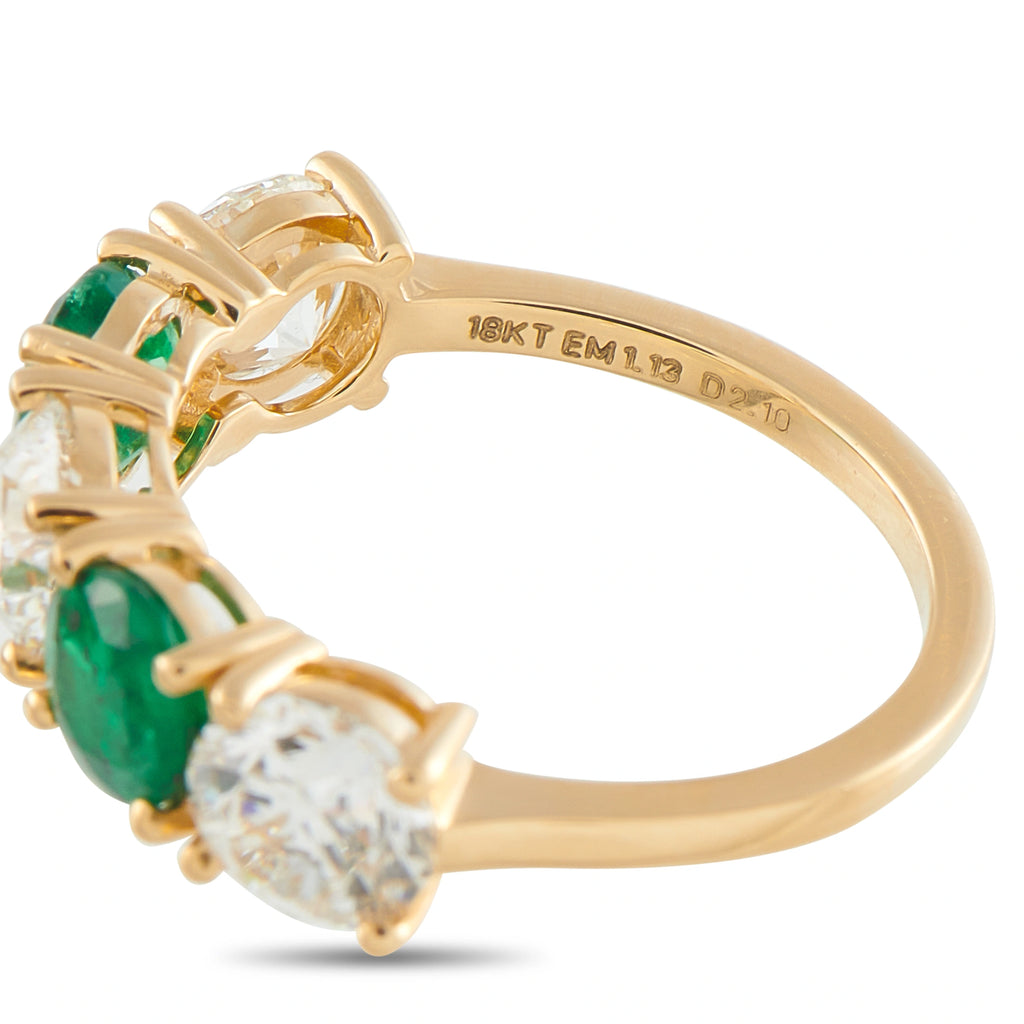 18K Yellow Gold 2.10ct Diamond and Emerald 5-Stone Ring