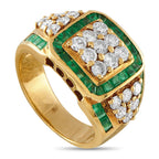 Exclusive  18K Yellow Gold 1.05ct Diamond and Emerald Cocktail Ring
