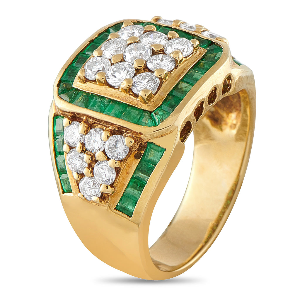 18K Yellow Gold 1.05ct Diamond and Emerald Cocktail Ring