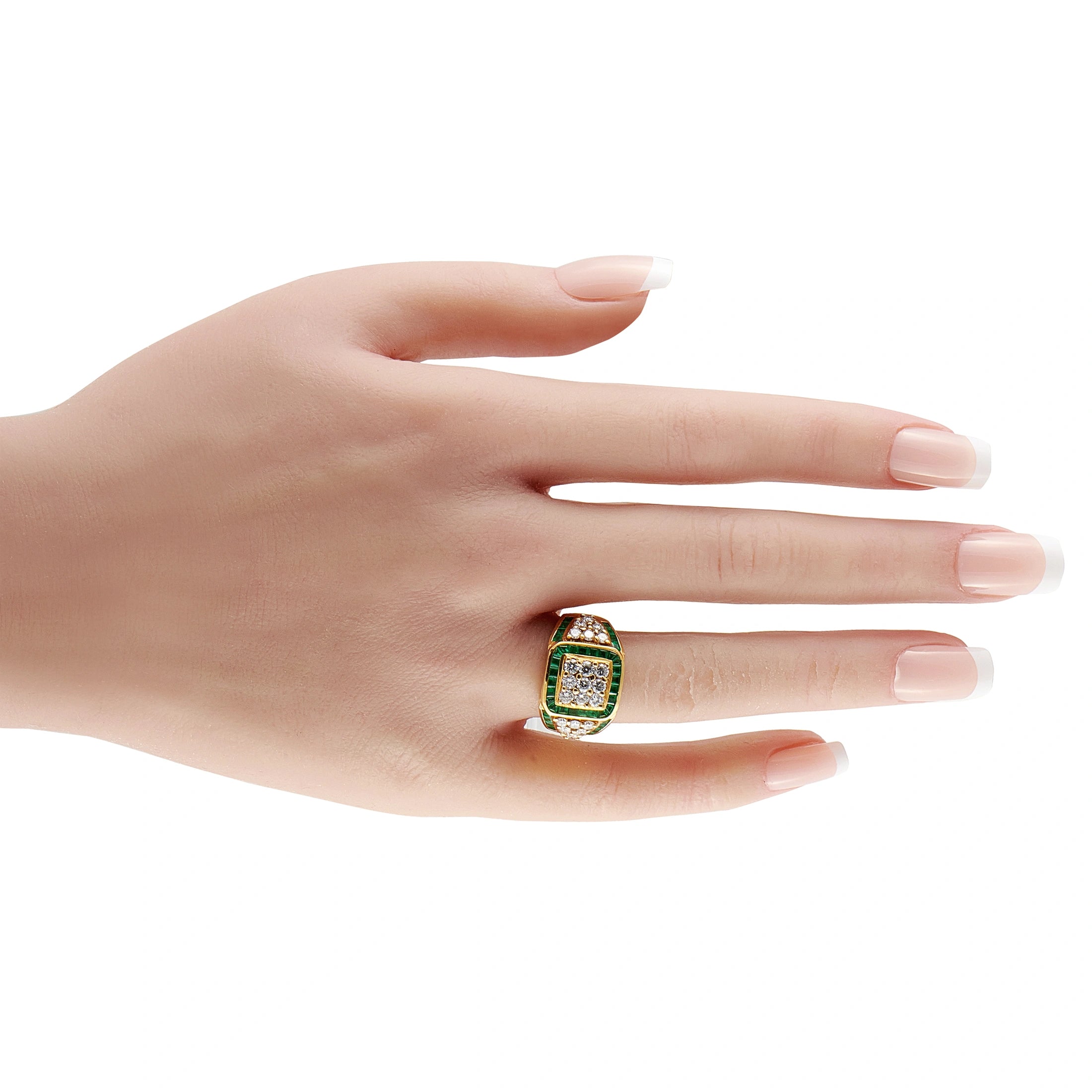 18K Yellow Gold 1.05ct Diamond and Emerald Cocktail Ring