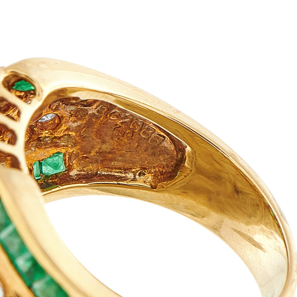 18K Yellow Gold 1.05ct Diamond and Emerald Cocktail Ring