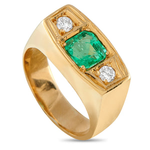 18K Yellow Gold 0.25ct Diamond and Emerald Three-Stone Ring