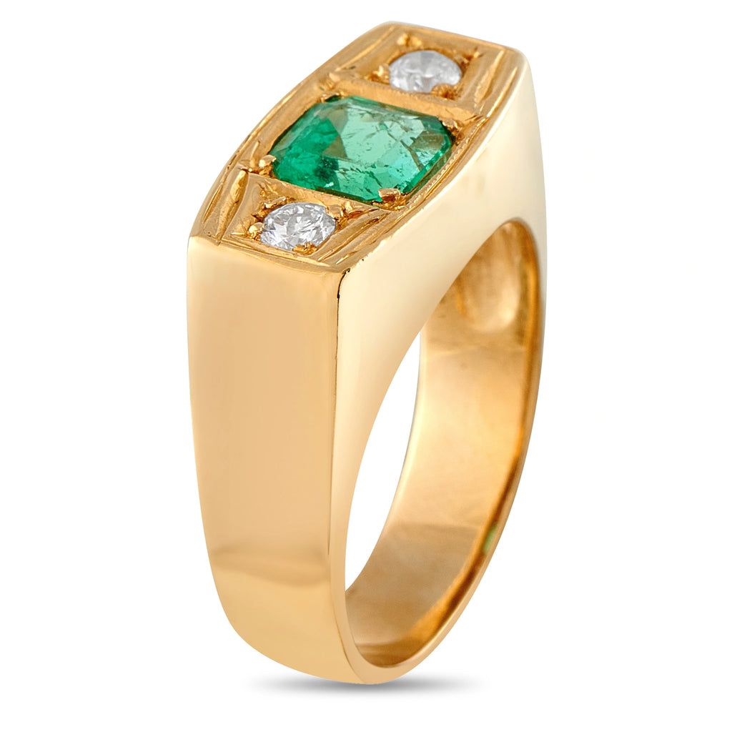 18K Yellow Gold 0.25ct Diamond and Emerald Three-Stone Ring