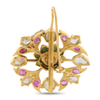 18K Yellow Gold 3.30ct Rose-Cut Diamond, Emerald and Ruby Flower Earrings