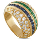 18K Yellow Gold 1.51ct Diamond, Emerald, and Sapphire Ring