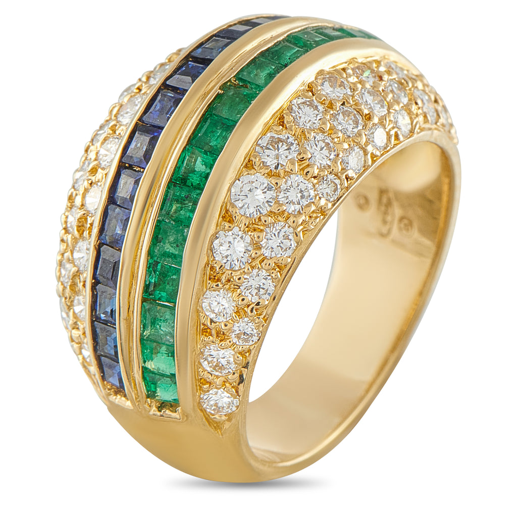 18K Yellow Gold 1.51ct Diamond, Emerald, and Sapphire Ring