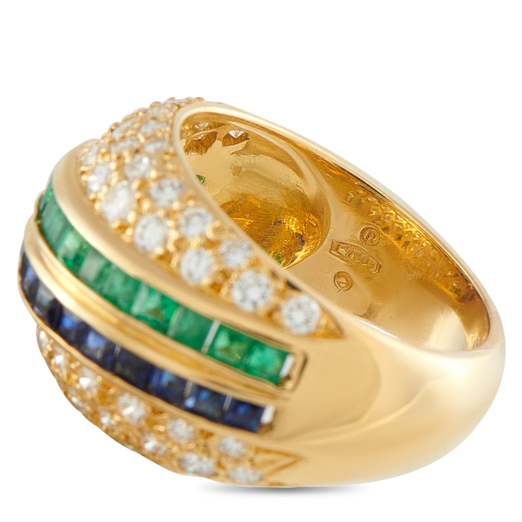 18K Yellow Gold 1.51ct Diamond, Emerald, and Sapphire Ring
