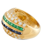 18K Yellow Gold 1.51ct Diamond, Emerald, and Sapphire Ring