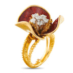 18K Yellow Gold 0.30ct Diamond and Enamel Flower Ring