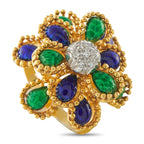 18K Yellow Gold Diamond and Enamel Flower Cocktail Ring