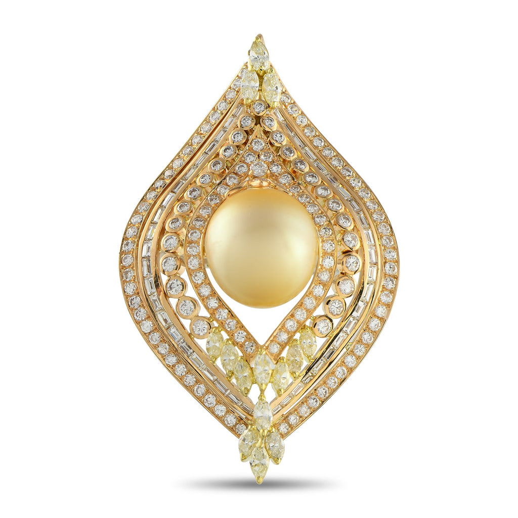 Exclusive 18K Yellow Gold 6.96ct Diamond and Gold Pearl Pendant — This impeccably crafted pendant exudes vintage elegance.