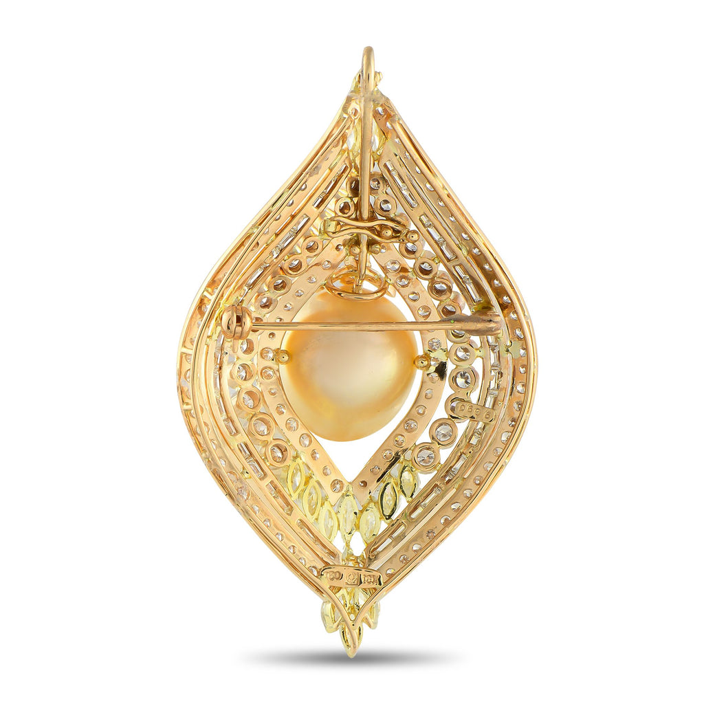 Exclusive 18K Yellow Gold 6.96ct Diamond and Gold Pearl Pendant