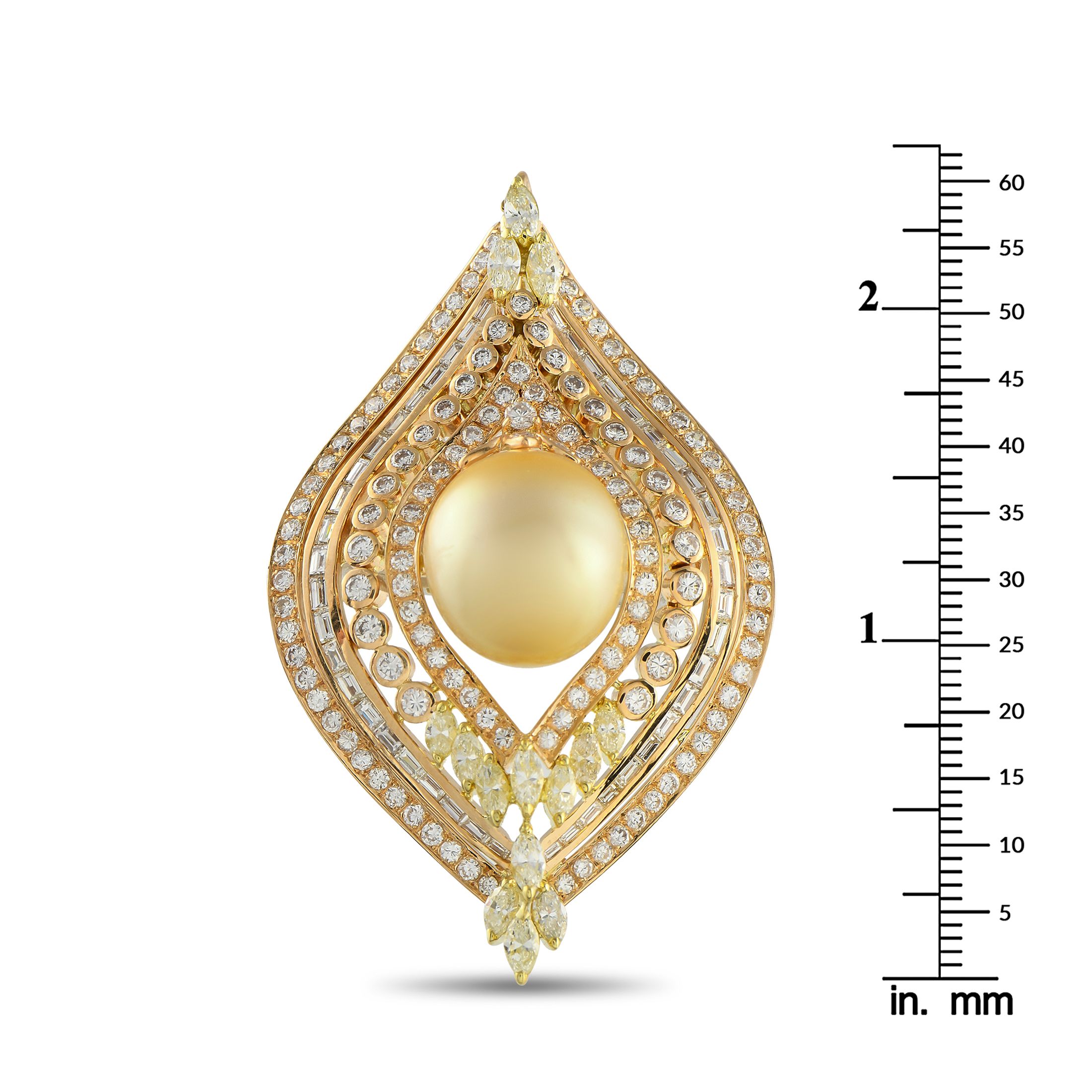 Exclusive 18K Yellow Gold 6.96ct Diamond and Gold Pearl Pendant