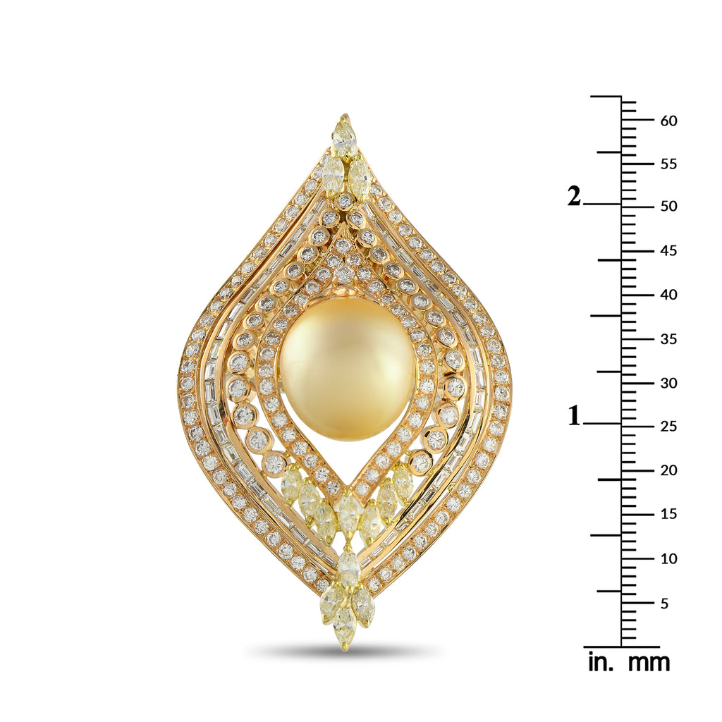 18K Yellow Gold 6.96ct Diamond and Gold Pearl Pendant
