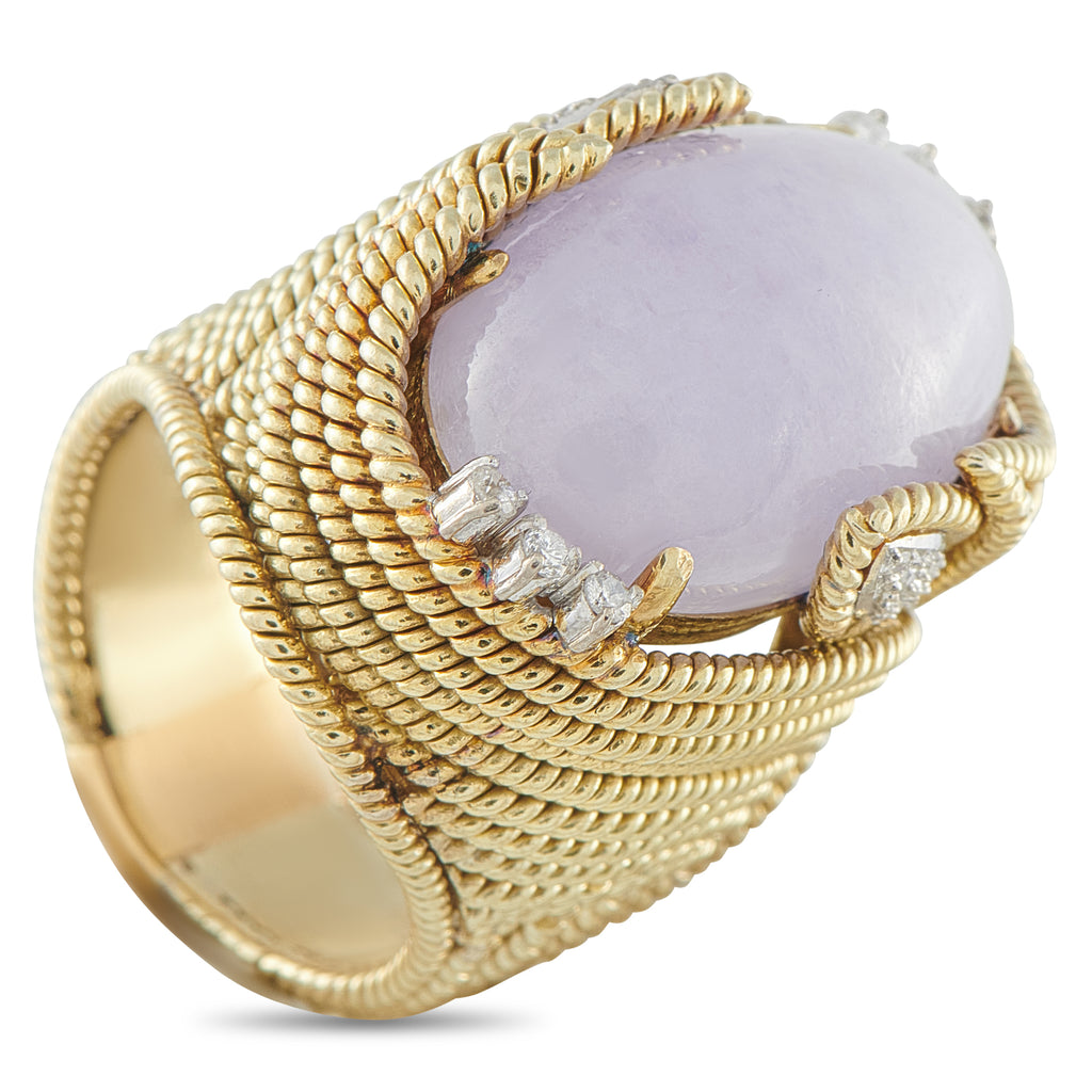 18K Yellow Gold 0.14ct Diamond and Jade Ring