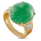 18K Yellow Gold Diamond and Jade Cabochon Cocktail Ring