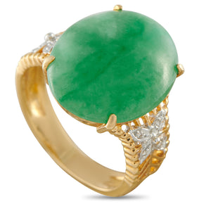 18K Yellow Gold Diamond and Jade Cabochon Cocktail Ring