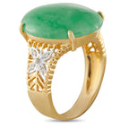18K Yellow Gold Diamond and Jade Cabochon Cocktail Ring