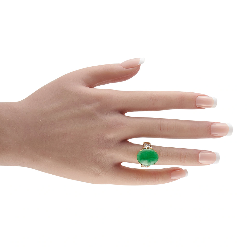 18K Yellow Gold Diamond and Jade Cabochon Cocktail Ring