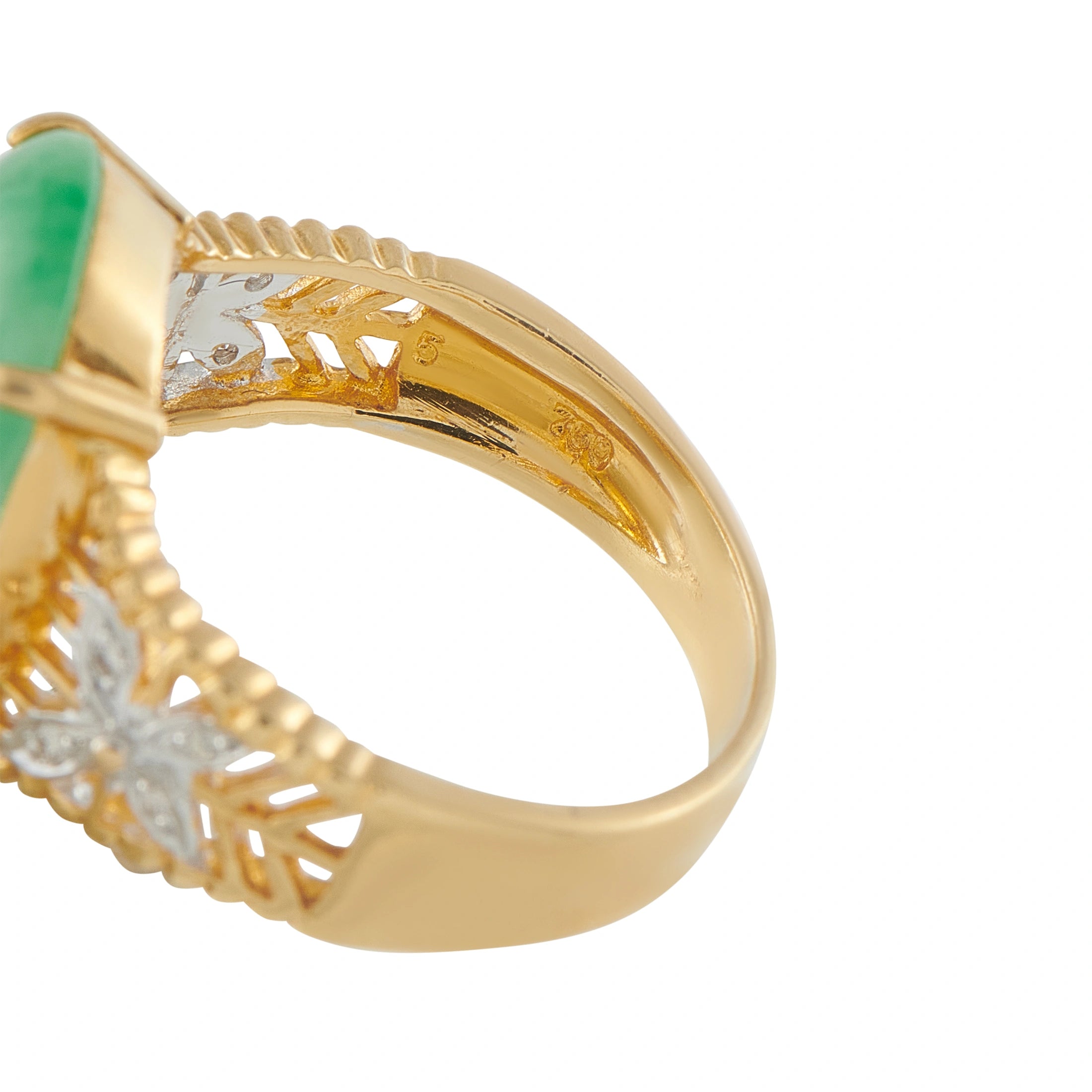 18K Yellow Gold Diamond and Jade Cabochon Cocktail Ring