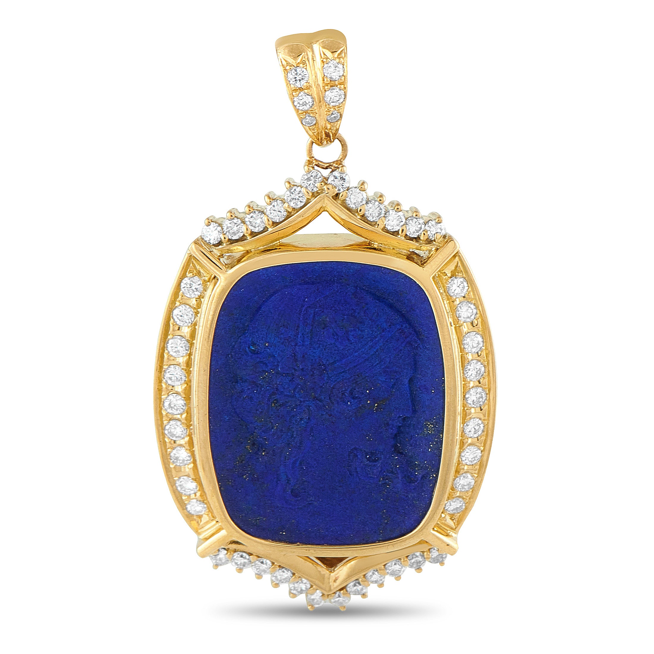 Exclusive  18K Yellow Gold 0.80ct Diamond and Lapis Pendant