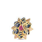 Exclusive Vintage 18K Yellow Gold Diamond, Lapis, and Pink Tourmaline Flower Earrings