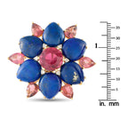 Exclusive Vintage 18K Yellow Gold Diamond, Lapis, and Pink Tourmaline Flower Earrings