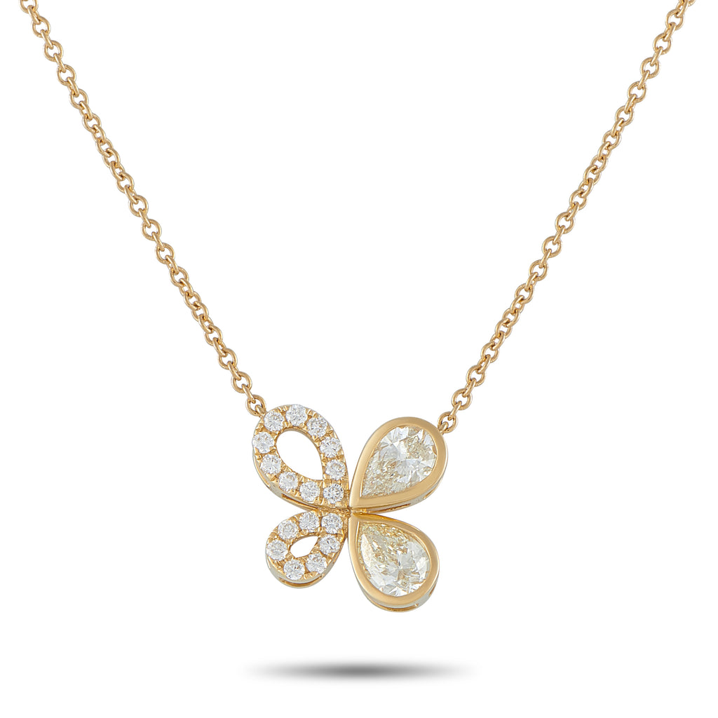 18K Yellow Gold 1.70ct Diamond Asymmetrical Butterfly Necklace