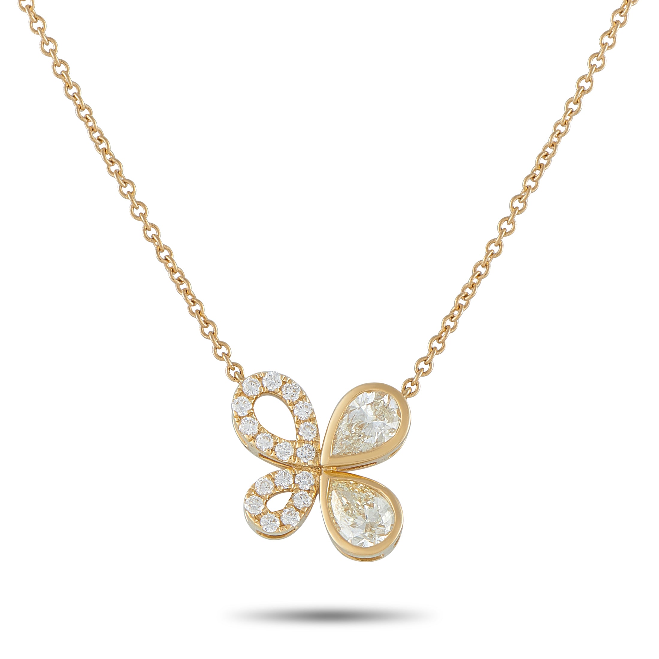 18K Yellow Gold 1.70ct Diamond Asymmetrical Butterfly Necklace