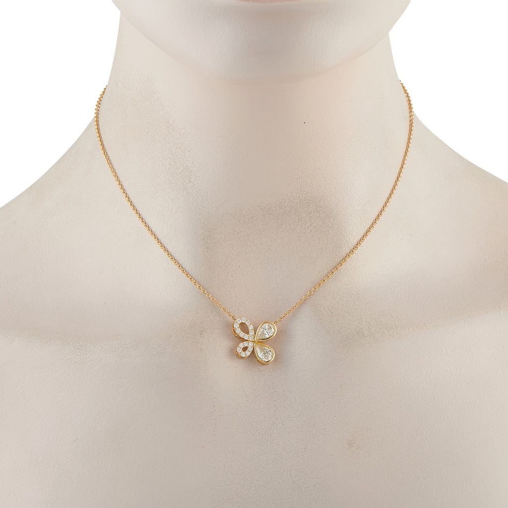 18K Yellow Gold 1.70ct Diamond Asymmetrical Butterfly Necklace