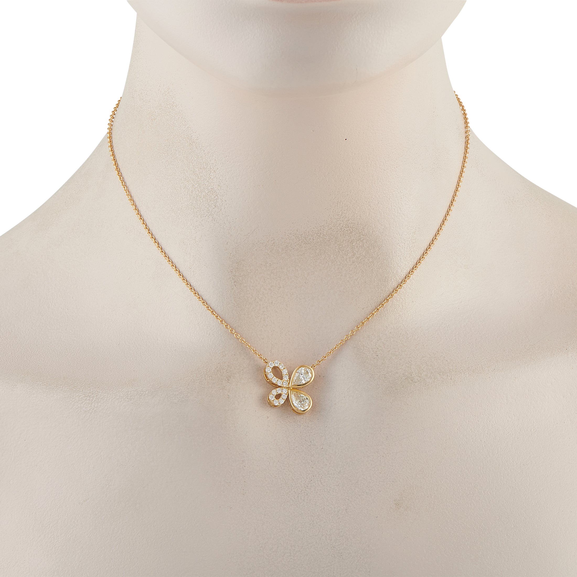 18K Yellow Gold 1.70ct Diamond Asymmetrical Butterfly Necklace