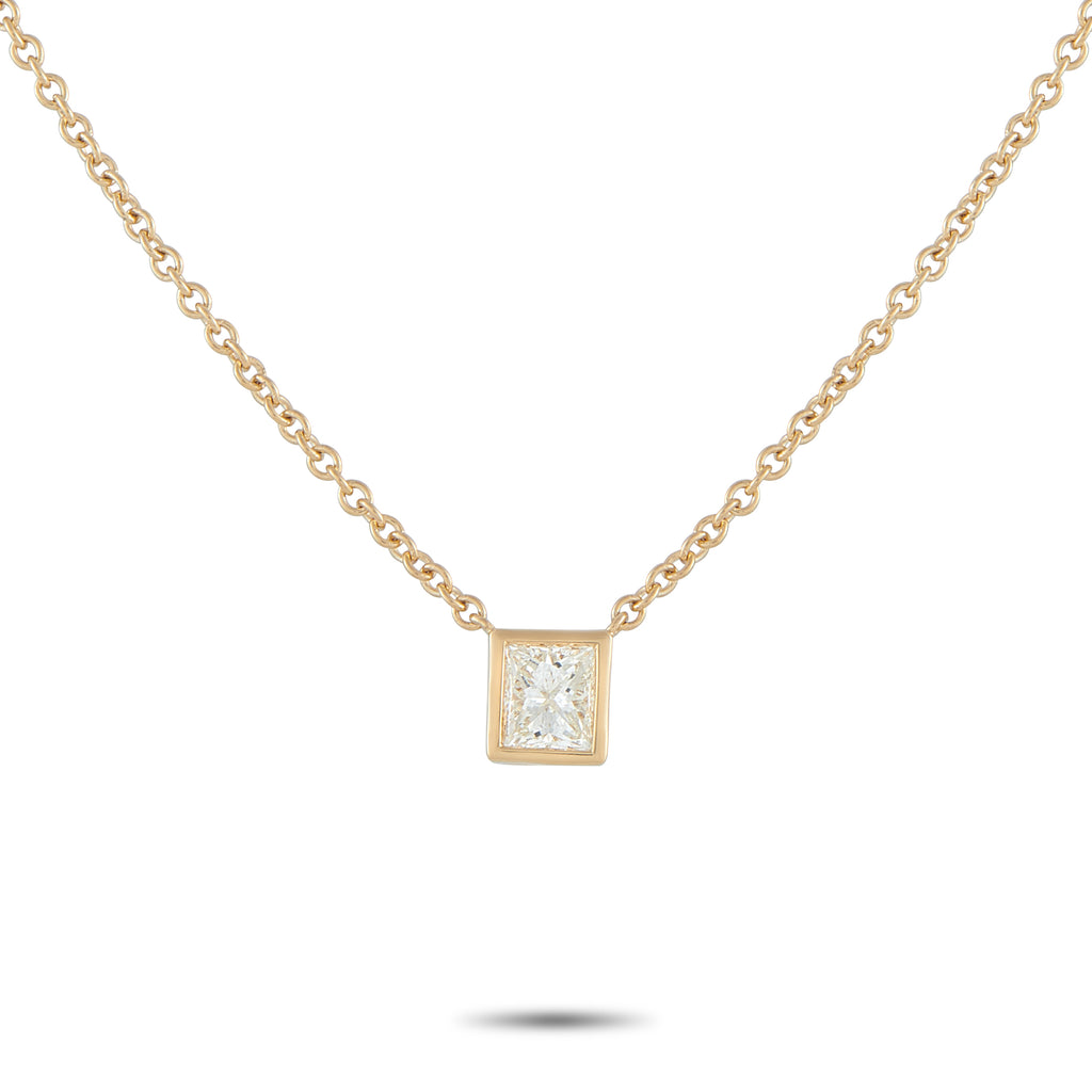 18K Yellow Gold 0.60ct Princess-Cut Diamond Solitaire Necklace