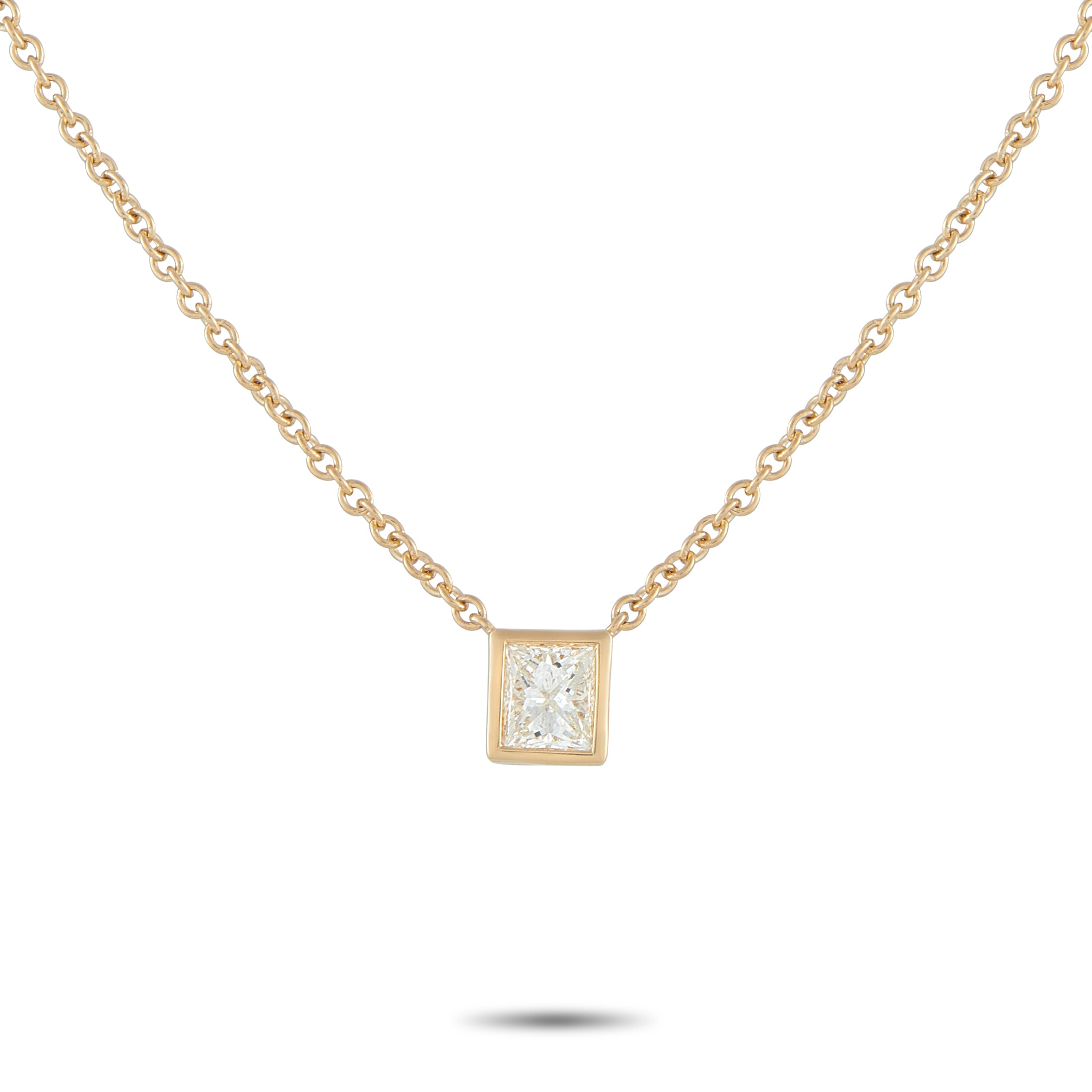 18K Yellow Gold 0.60ct Princess-Cut Diamond Solitaire Necklace