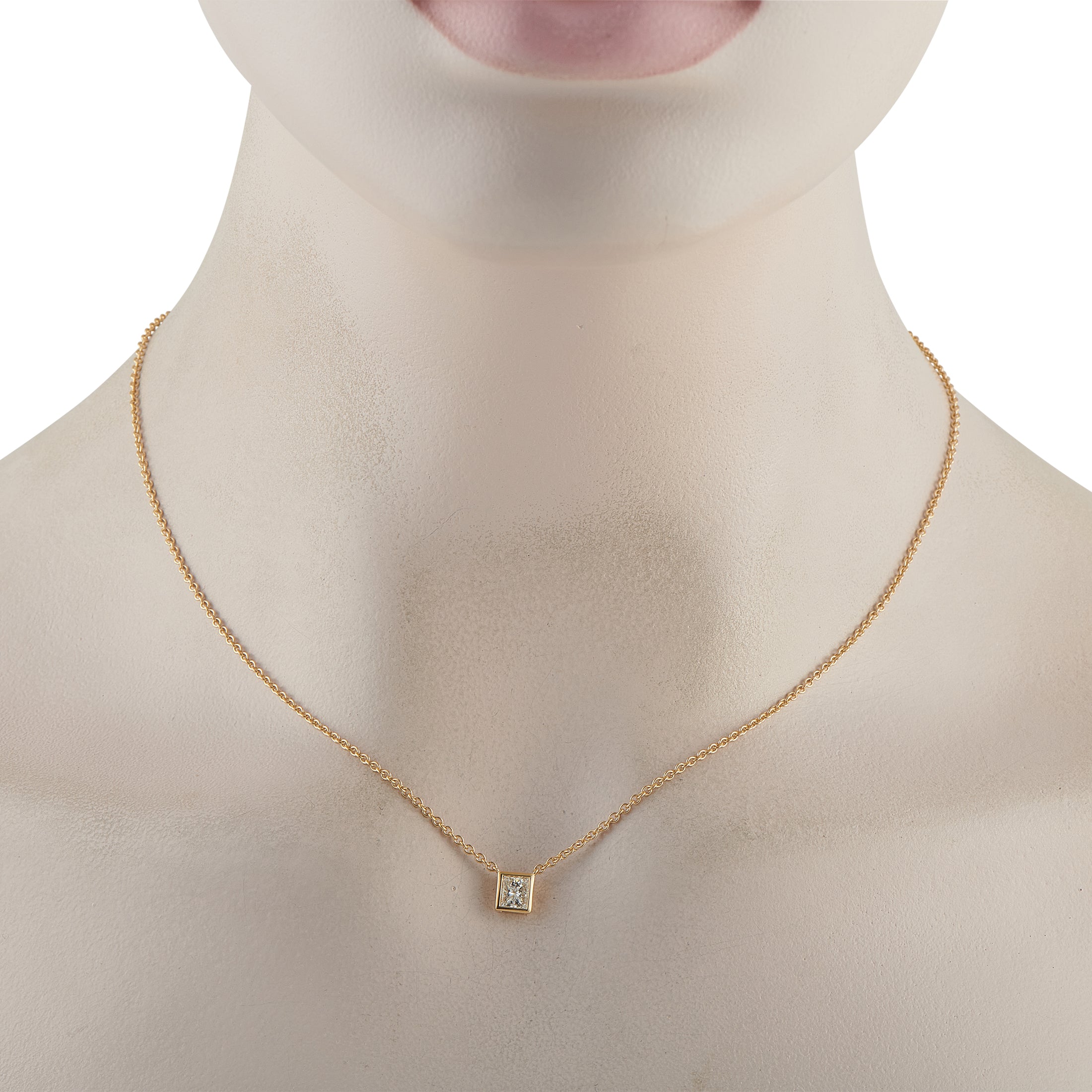 18K Yellow Gold 0.60ct Princess-Cut Diamond Solitaire Necklace