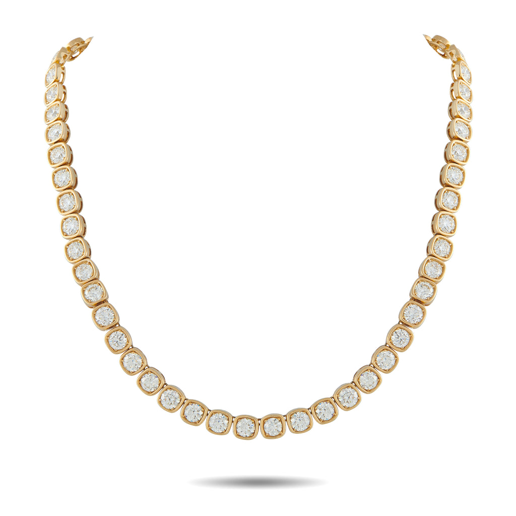 18k Yellow Gold 29.5 ct Diamond Cushion Link Necklace