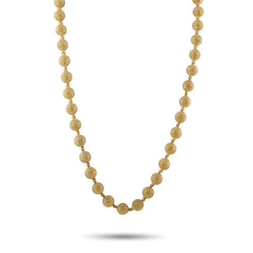 10k yellow gold beaded necklace with round textured links