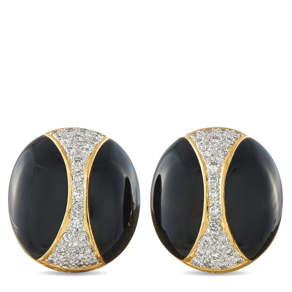 18K yellow gold diamond and onyx earrings with black onyx and pavé diamond center