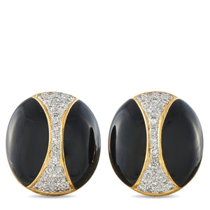 18K Yellow Gold 1.0ct Diamond and Onyx Earrings