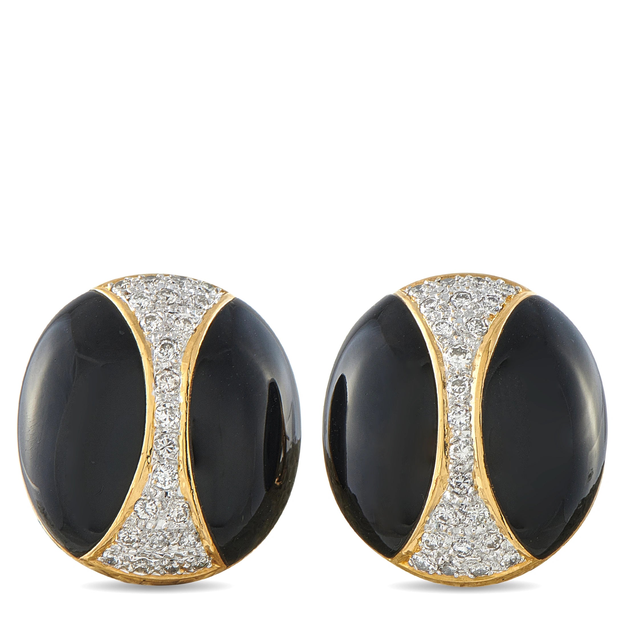 18K yellow gold diamond and onyx earrings with black onyx and pavé diamond center