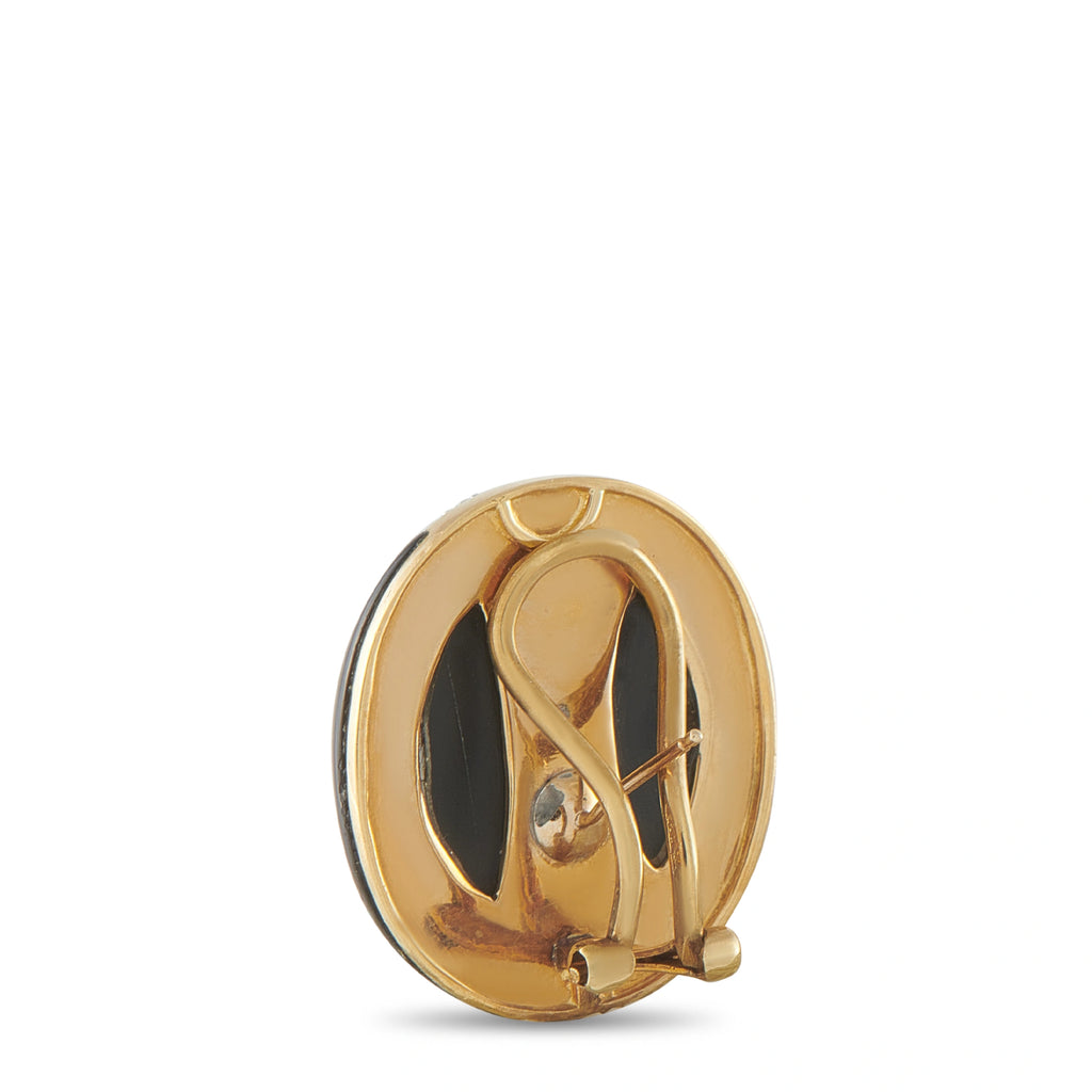 18K yellow gold earring with diamond and onyx, rear view